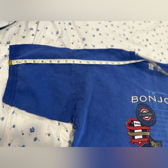 Vintage 90s Size: 18/20 Bonjour Jeans Graphic Oversized Boxy Blue Tee. - Picture 5 of 14